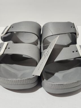 Luffymomo Women's Gray Double Strap Slide Sandals